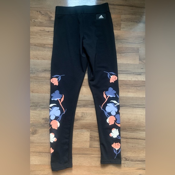 Adidas Floral Theme Leggings exposed elastic waistband Size-S NWOT - Picture 14 of 16